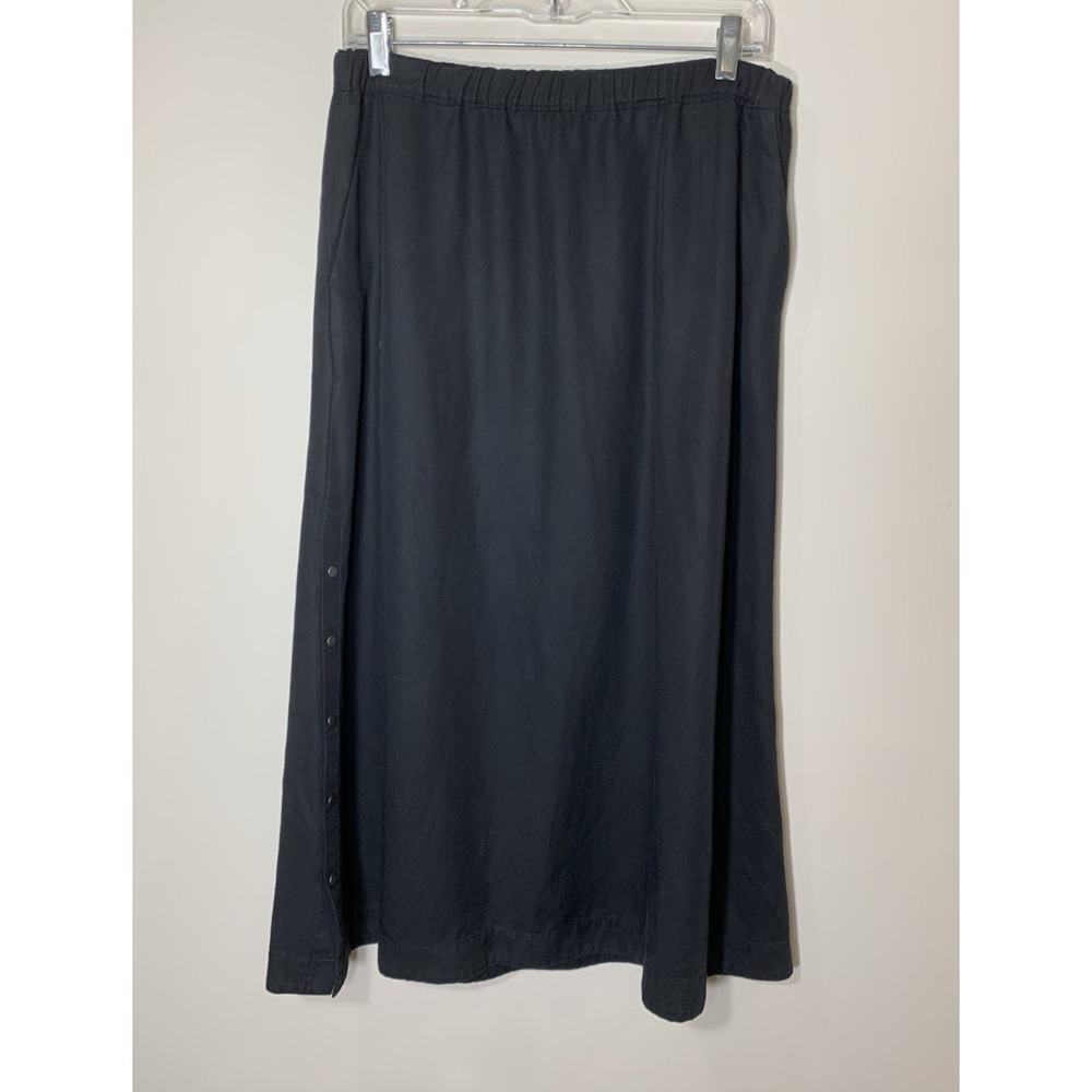 Eileen Fisher Long Skirt Womens XS Black Linen Tencel Modest Midi Pull On Pocket